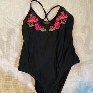 Xhilaration Black Rose Embroidered Swimsuit